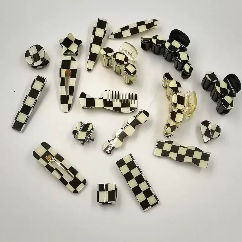 棋盘格发夹侧边无痕发卡女刘海卡子鸭嘴夹网红2024年新款夹子头饰