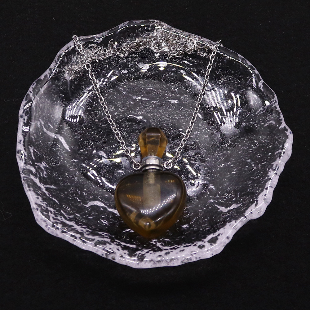 Natural Glitter Pendant Lemon Crystal Raw Stone Polished Aromatherapy Essential Oil Heart-shaped Perfume Bottle Necklace_voghion.com