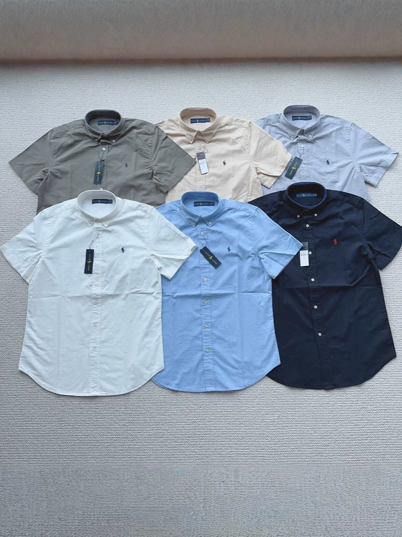 (Cross-border trading), quality summer solid shirt, high collar, with embroidery
