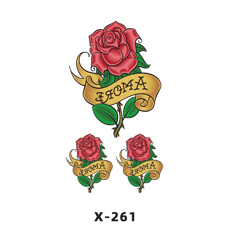 Arco de flor pequeña pegatinas de tatuaje fresco 3D dibujos animados transfronterizo Henna rosa impermeable texto en inglés pegatinas de tatuaje