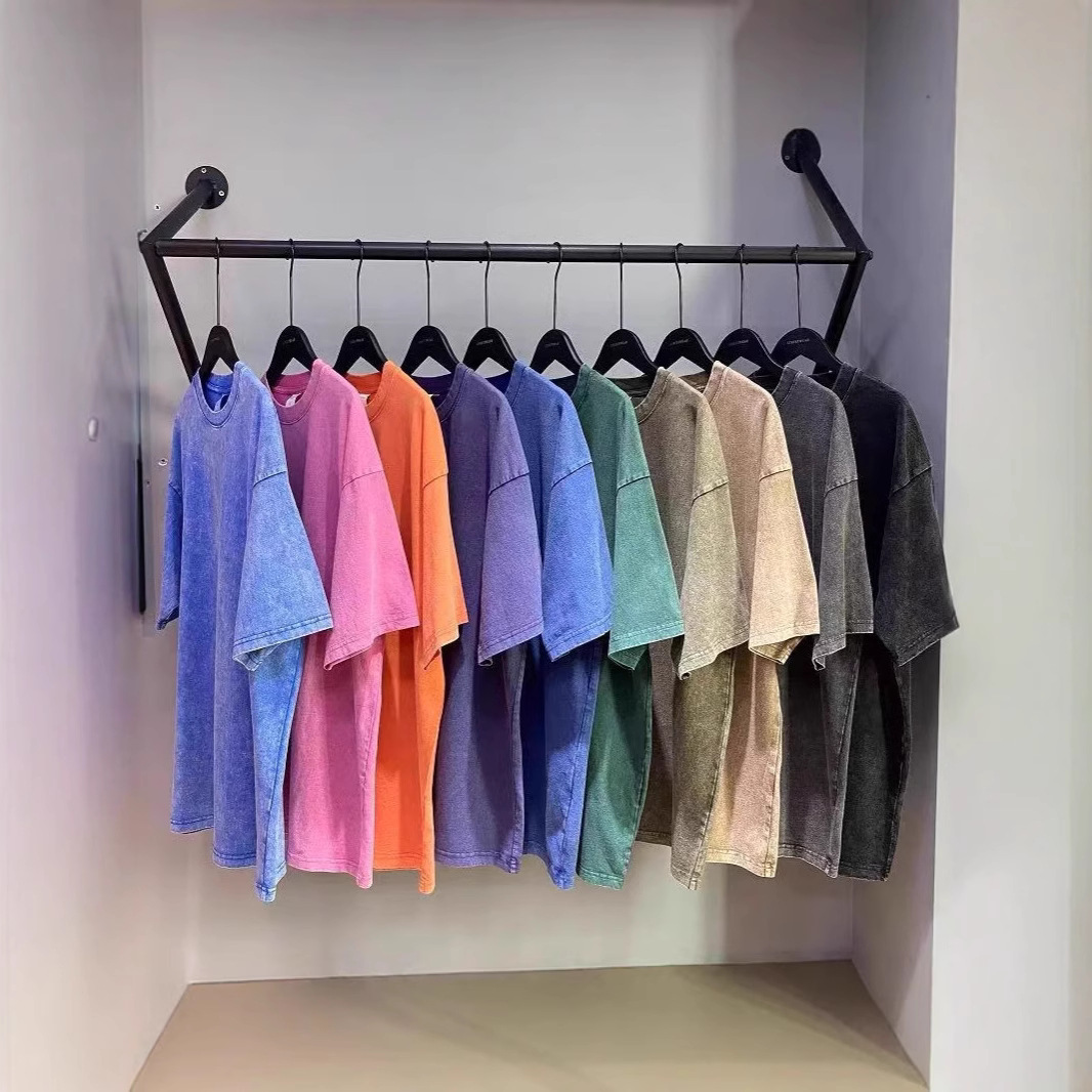 Transfronterizo 2025 nuevo cuello redondo hombro camiseta de manga corta marca de moda masculina de tamaño grande retro lavar la calle hacer camiseta vieja