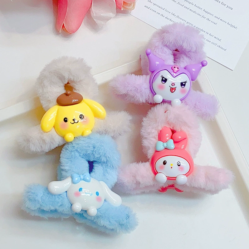Sanrio, короткая плюшевая заколка-краб из мультфильма, детская заколка для волос, акула, милый аксессуар для волос