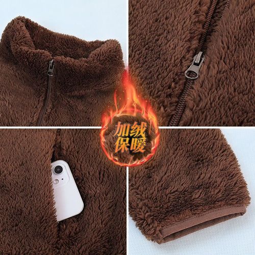 Women's Short-Sleeve Double-Faced Plush Fleece Coat, Plus Size Coral Fleece Autumn/Winter Thick Warm Fleece Top