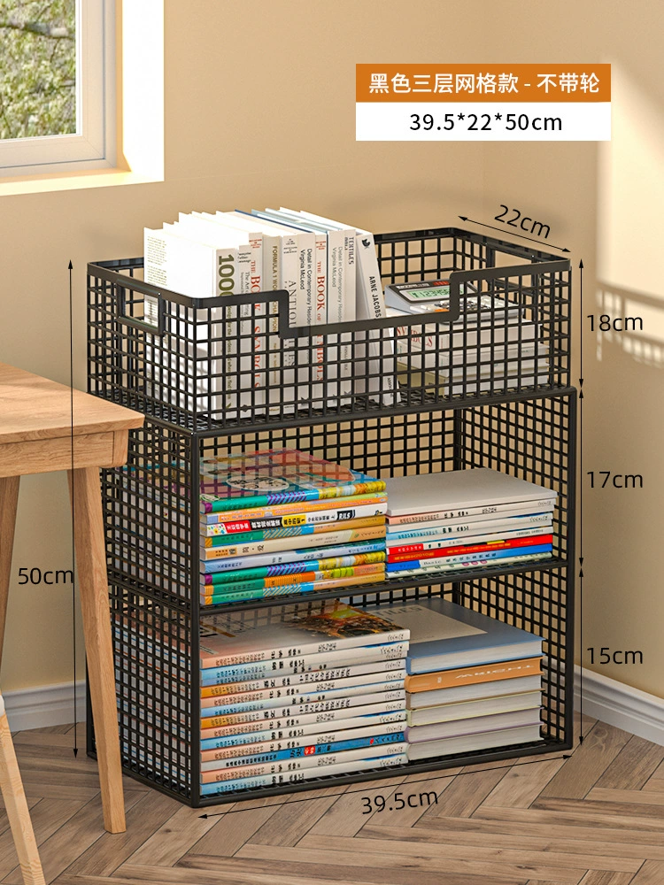 Small movable bookshelf, desktop-to-floor storage with wheels, multi-tier compact organizer