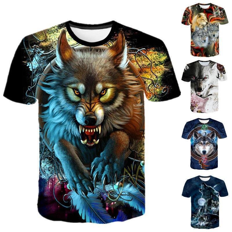 2024 AliExpress Amazon Wish Summer New 3D Digital Wolf Full Color Printed European and American Fashion Brand Short Sleeve T-shirt
