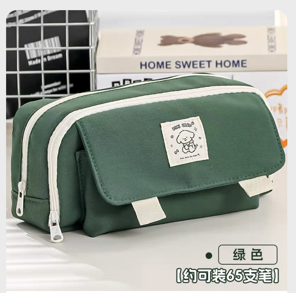 Lindo estuche para lápices para cachorros de alto valor, caja de lápices de doble capa de gran capacidad y resistente a la suciedad, bolso de papelería de alta calidad de lona de viento simple