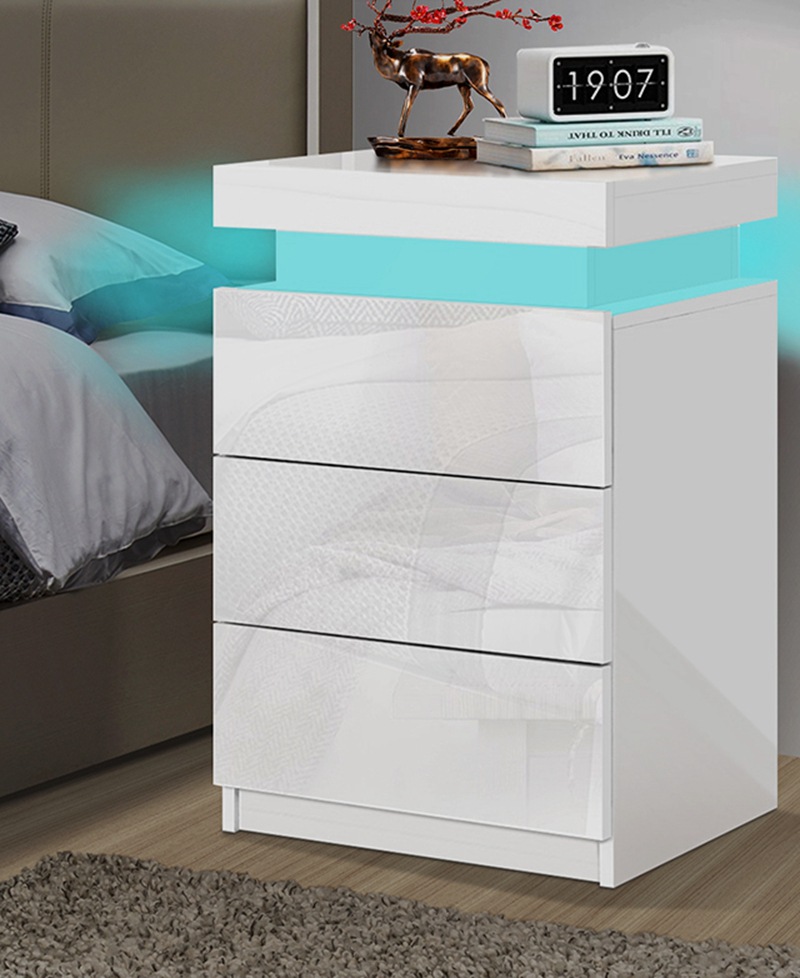 Simple moderna mesita de noche blanco dormitorio gabinete de almacenamiento simple cabecera pequeño Gabinete montaje con luces LED