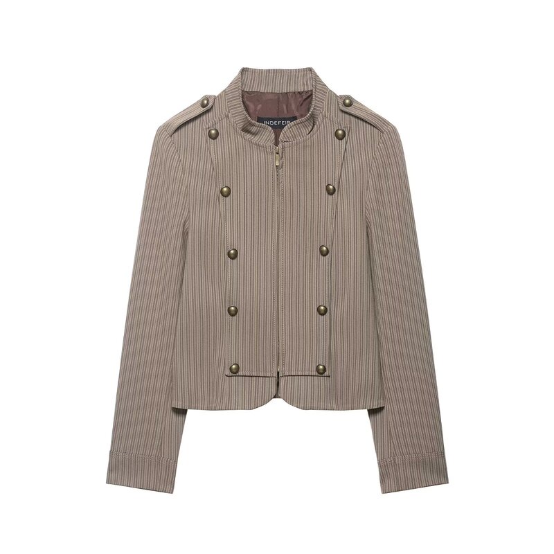 Za Cross-Border Exclusive Hot-Selling Item 2026 Spring New Retro Striped Double-Breasted Stand-Collar Slim-Fit Blazer