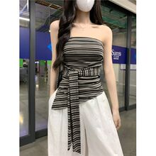 2025夏季辣妹复古拼接条纹抹胸背心女美背透气修身上衣厂家跨境