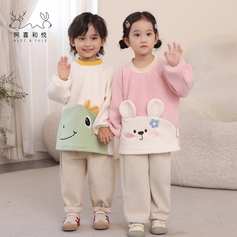 Axiheyue Children's Winter Thickened Fleece Long-Sleeve Waterproof Coverall Infant Warm Anti-Dirt Protective Clothing Bib Axiheyue Children's Winter Thickened Fleece Long-Sleeve Waterproof Coverall Infant Warm Anti-Dirt Protective Clothing Bib