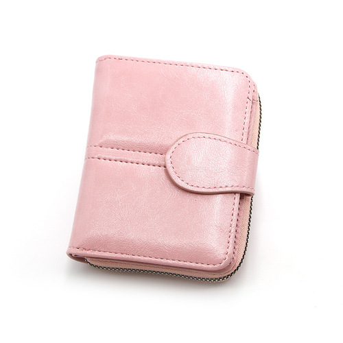 New women's short bag fashionable women's zipper wallet retro oil wax leather coin purse wallet card bag manufacturer batch