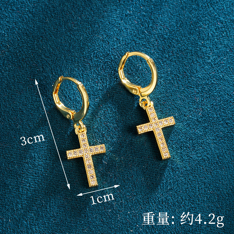 Antiguo collar de cruz de diamantes de estilo europeo y americano de oro de arena Pendientes de diseño femenino Fábrica de joyería de personalidad de todo fósforo al por mayor