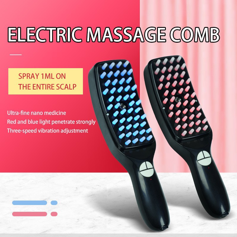 Masaje eléctrico multifuncional peine de masaje para el cabello y cuero cabelludo spray anti-alopecia peine de vibración masajeador de cabeza de luz de color