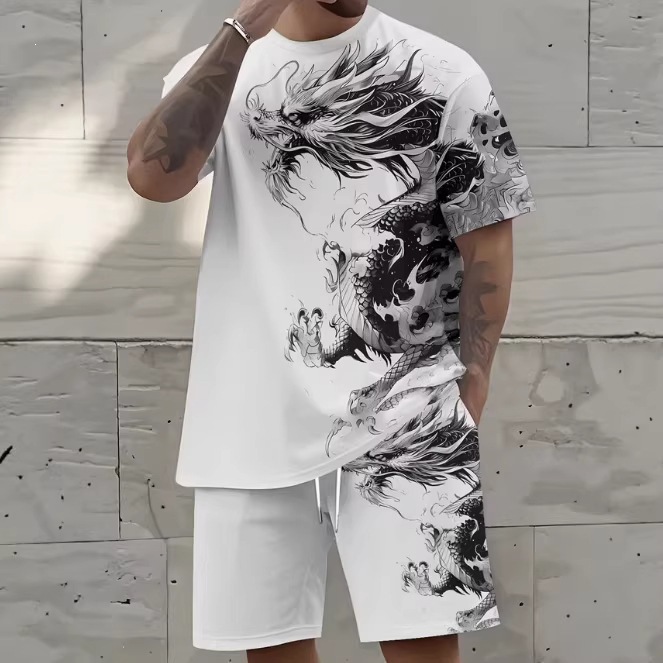 Men's Clothing Men's Casual Summer Set Breathable Cotton T-Shirt And Shorts Two-Piece Outfit_viptrois.com