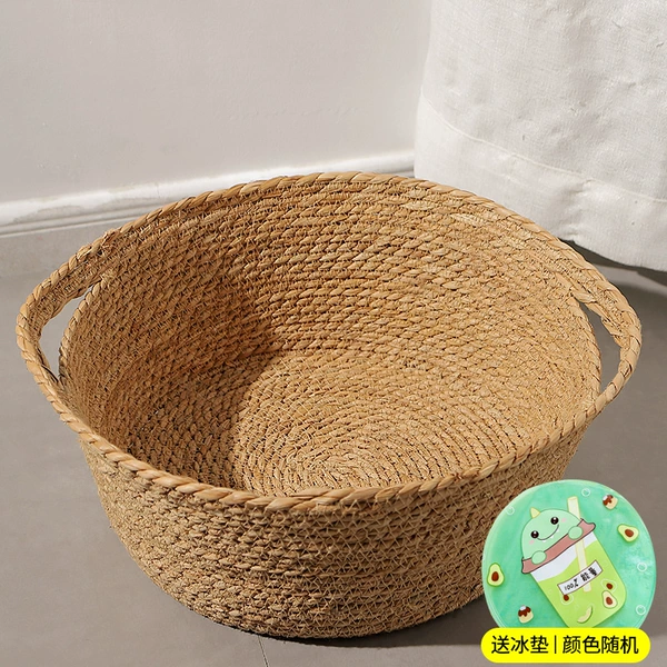 Original color rattan cat nest [Give cool ice pad]