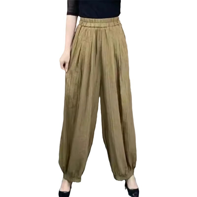 2024 Summer Thin Ice Silk Cotton and Linen Bloomers Women's Loose Slimming Casual Pants Stylizing Age-reducing All-match Harem Pants