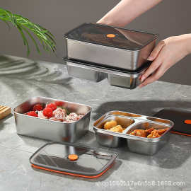 跨境食品级保鲜盒上班族便携不锈钢饭盒户外双格便当盒冰箱冷藏盒