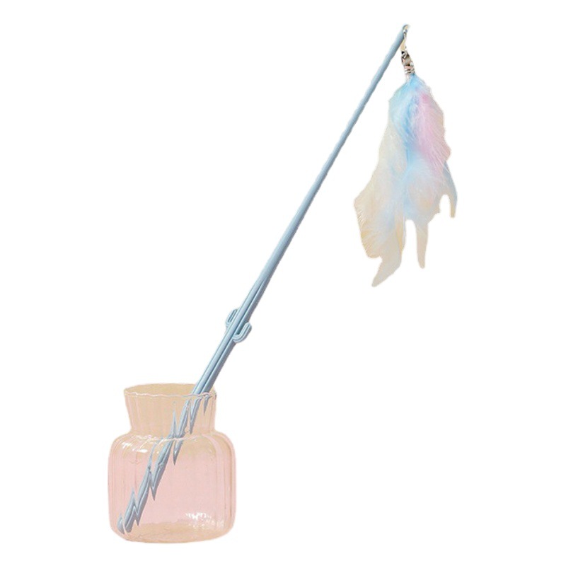 Nuevo colorido pluma gato divertido varilla gato juguete cactus mango durable larga varilla gato divertido artefacto Hada gato divertido palo