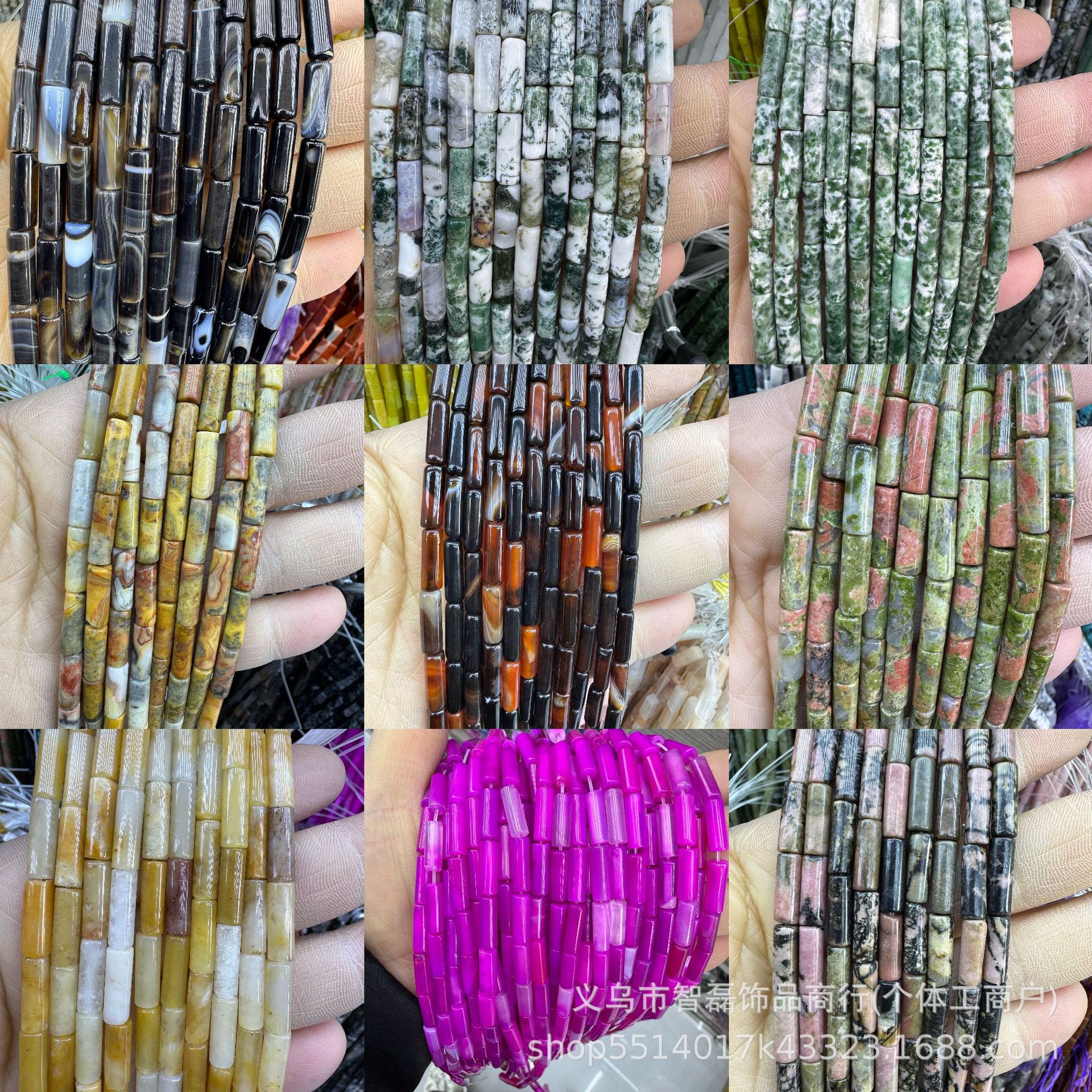 4*13 joyería de piedra de ágata de cristal cilíndrico cuentas sueltas accesorios de bricolaje patrón de madera roja azul natural turquesa al por mayor