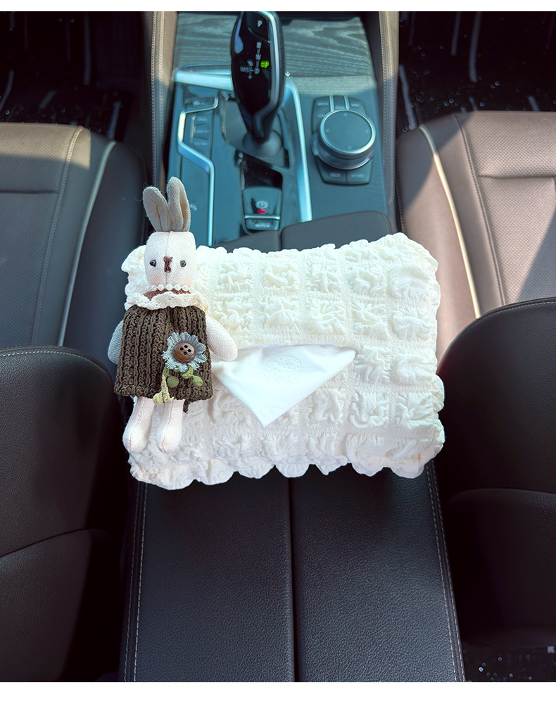 Car-Mounted Tissue Box, Cute Sweater-Style Rabbit Design, for Car Armrest Box, Car Seat Back Tissue Hanging Bag for Women