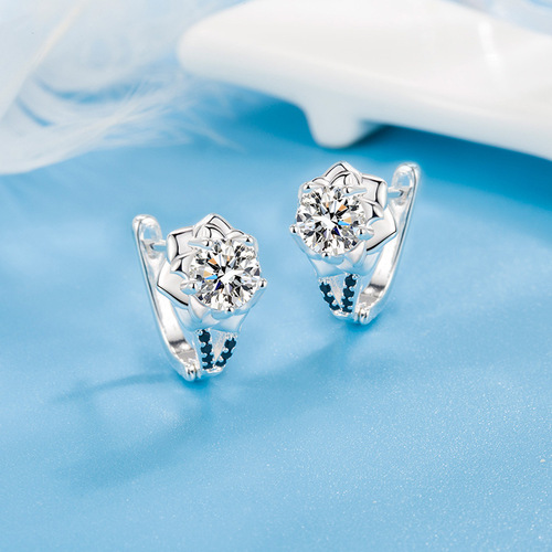 Cross-border new style silver-plated diamond zircon flower earrings for women light luxury black zircon rose flower earrings women's earrings wholesale