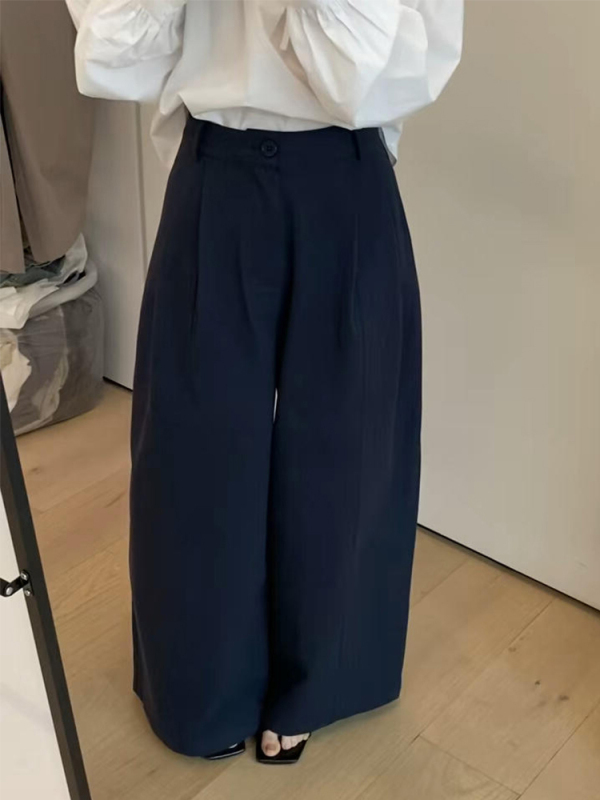 今年流行藏蓝色西装裤2025秋季新款梨型身材宽松遮肉阔腿裤百搭|undefined