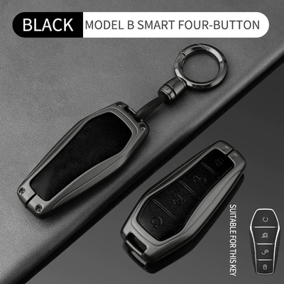 Lion 05, High-End Car Key Holder for — Car key bag - double-sided-leather-byd-model-b-gun-black-round-buckle