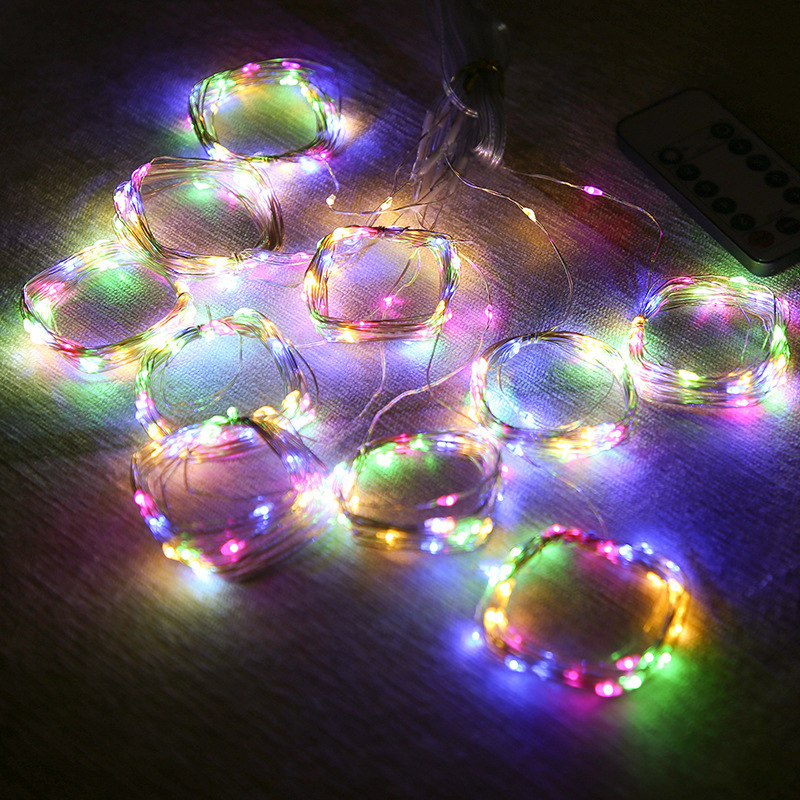 Luz de cuerda de cobre LED Luz de cortina de control remoto USB Gancho de luz de Navidad Luz de color de decoración de habitación de bajo voltaje Luz de cortina de alambre de cobre