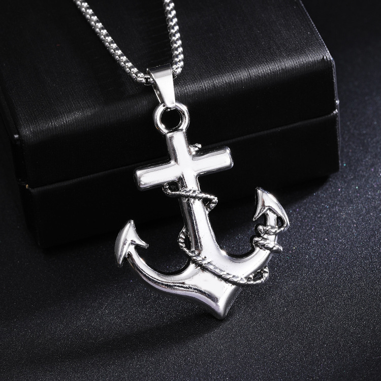 European and American new titanium steel ship anchor pendant necklace men's retro long stainless steel sweater chain jewelry trend wholesale