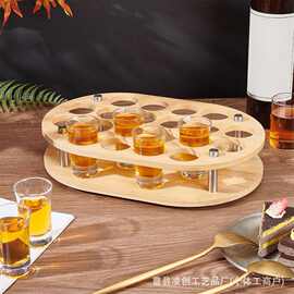 木制酒杯托盘圆形带手柄啤酒杯托吧台聚餐上菜托盘杯架实木红酒盘