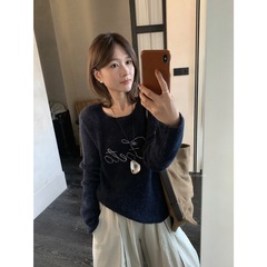 【MISS密思家】后背系带设计慵懒感宽松刺绣毛衣针织衫女装78602