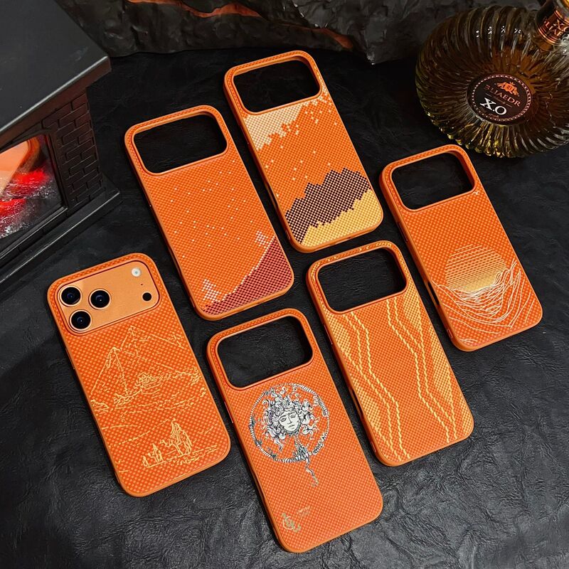 Suitable for Apple 17Promax Mobile Phone Case Iphone17 Orange Kevlar Protective Cover Wireless Charging Magnetic Suction New Style