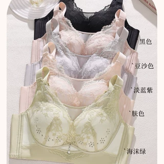 新品无钢圈透气聚拢型内衣蕾丝调整型大码薄款双侧股侧收女士文胸