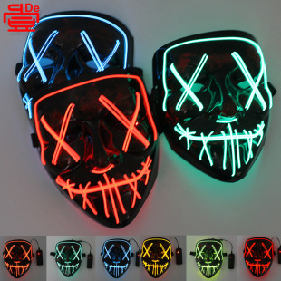 led glow mask halloween masquerade party black v props entertainment horror EL cold light grimace mask