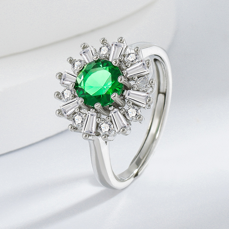 Conjunto de 3 piezas con piedras preciosas de colores de tendencia europea y americana - Accesorios de bisutería - Joyería de alta calidad - Collar, anillo y pendientes de botón verdes - Venta al por mayor para mujer