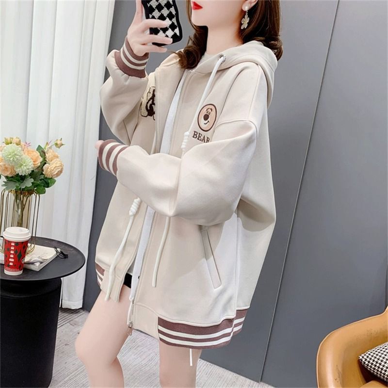 Hooded Baseball Jacket for Women 2026 New Autumn and Winter Korean Style Loose Velvet Thickeneded Junior High School Student Cardigan Sweatshirt