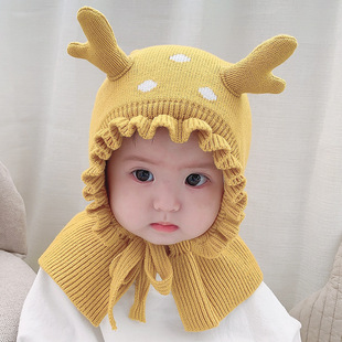 Baby hat winter baby warm earmuffs hat boys and girls fleece-lined wool hat children shawl integrated hat tide