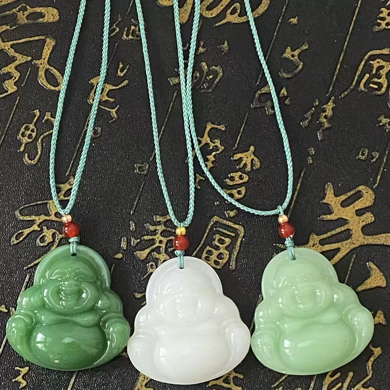 新款仿绿玉双面纹雕刻大肚佛公笑脸佛毛衣链吊坠挂件单坠配件批发