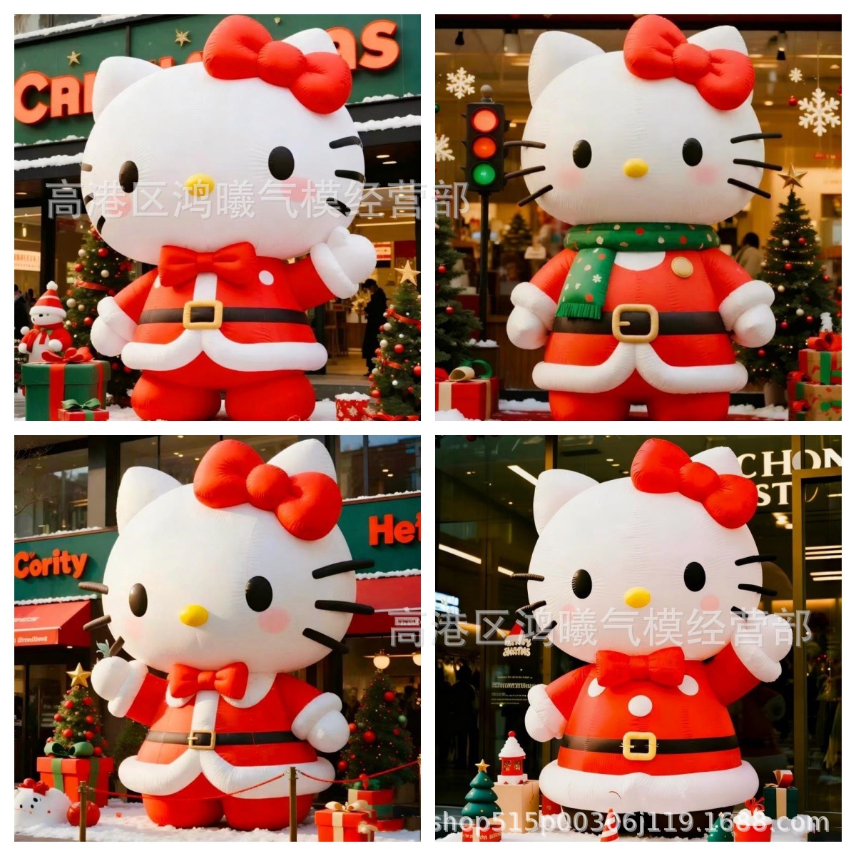 创意充气圣诞卡通hello kitty凯蒂猫气模IP气膜户外引流商场美陈