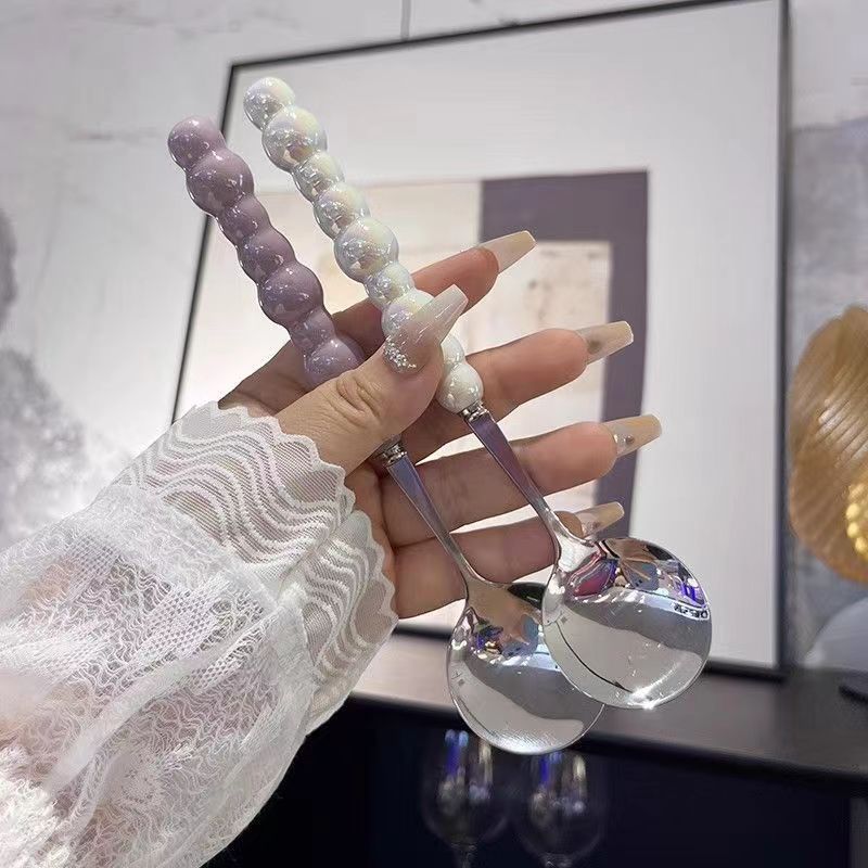 Cuillère à café en acier inoxydable avec manche perle luxe_voghion.com