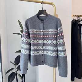 五星金标费尔岛开衫~100山羊绒高奢毛衫毛衣外套气质针织开衫女冬