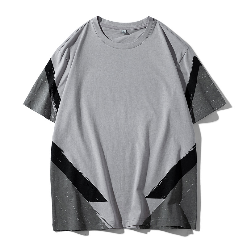 Flaches Baumwoll-T-Shirt mit weißem Hintergrund, locker sitzende Sommerkleidung für Herren, trendige Rundhals-Kurzarm-Shorts für Studenten_voghion.com