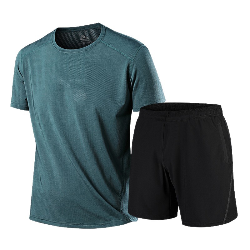 Traje deportivo de seda de hielo de verano de talla extra grande para hombre camiseta fina de manga corta pantalones cortos Casual transpirable hermoso traje de dos piezas transfronterizo