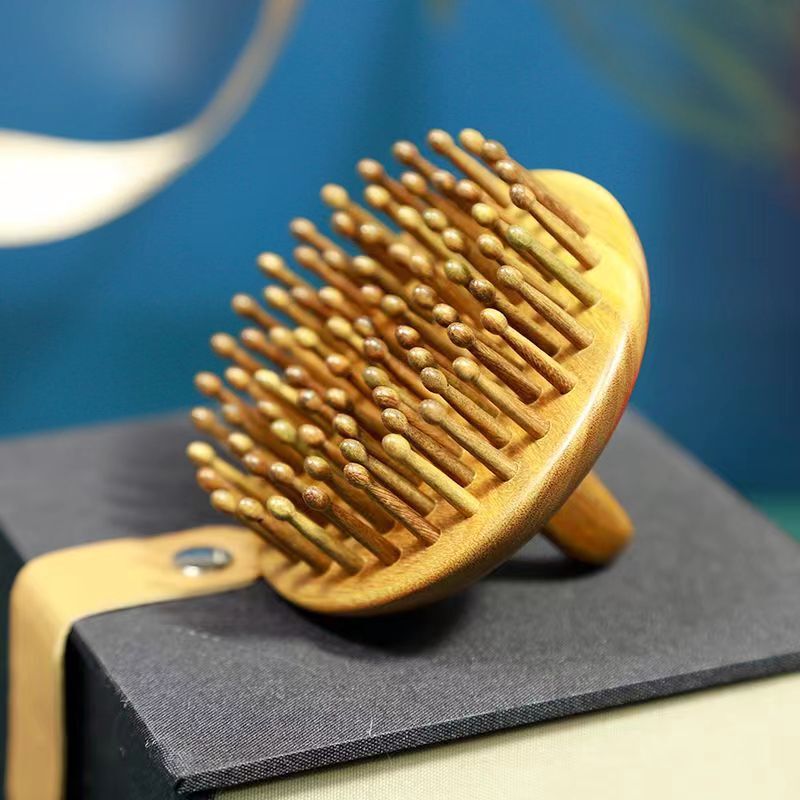 緑檀木製ヘアブラシ、頭皮マッサージブラシ、指環型ブラシ、経絡ブラシ、81歯蓮歯エアクッションブラシ、育毛・ヘアケア|undefined