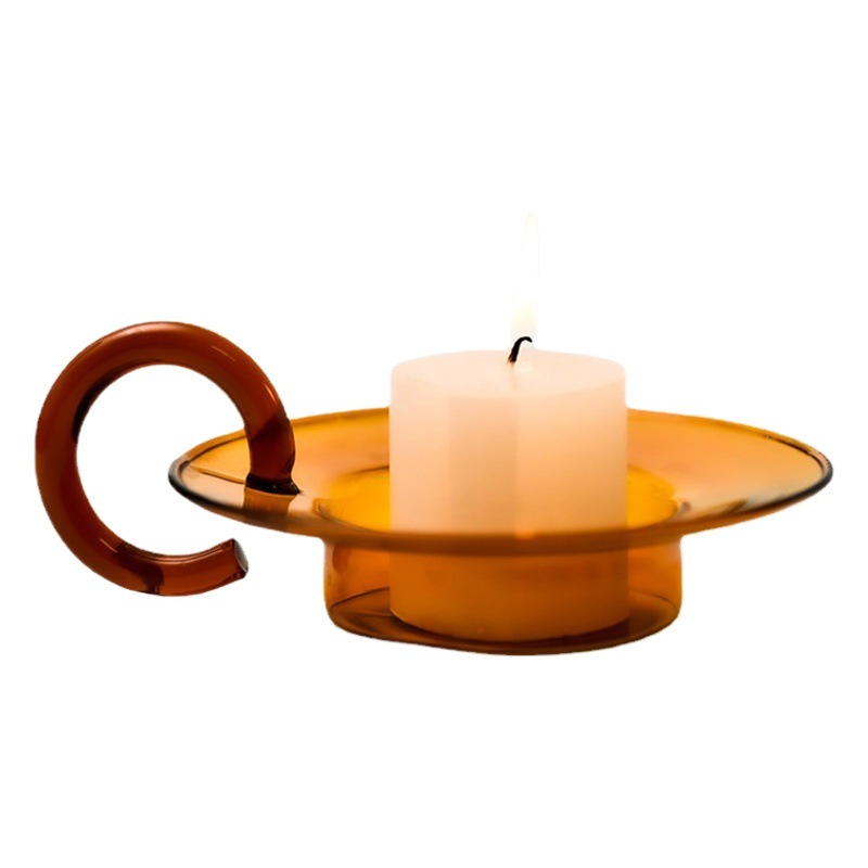 Candelabro redondo de vidrio de color de estilo europeo con mango retro transparente titular de la vela de vidrio del hogar decoración de estilo chino