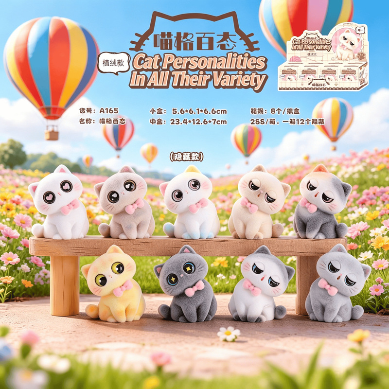 Trendy New Cat-Themed Plush Blind Box Cat Figurines for Car Decoration, High-End Niche Ornaments, Blind Box Small Gifts Wholesale