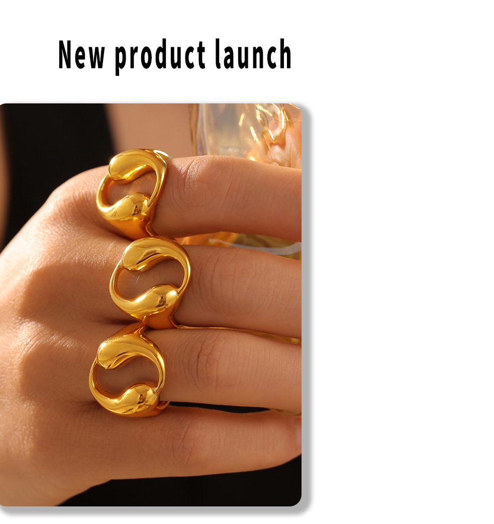 Anello da donna versatile personalizzato con doppia goccia circolare cava in acciaio al titanio, resistente allo sbiadimento_voghion.com