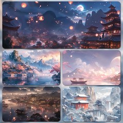 鼠标垫超大号国风山水桌垫电竞古风键盘垫定制电脑办公垫一件代发