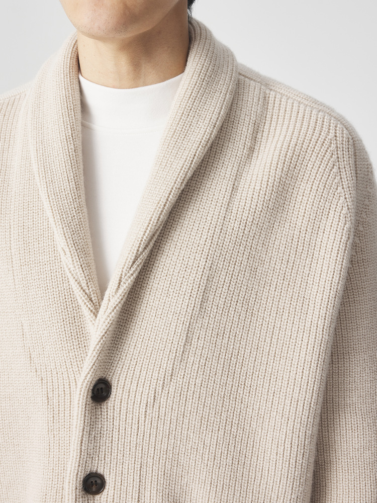 Áo khoác dệt kim len Merino nam tay raglan cổ lọ — Màu be