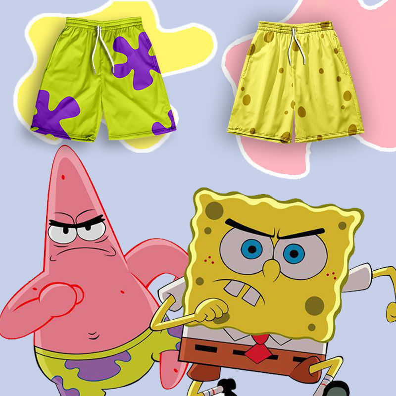 Patrick Star style men's summer loose-fitting pajamas, SpongeBob SquarePants casual pants, couple beach vacation beach pants